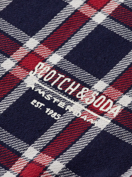 Double Face Twill Check Shirt - Navy & Red