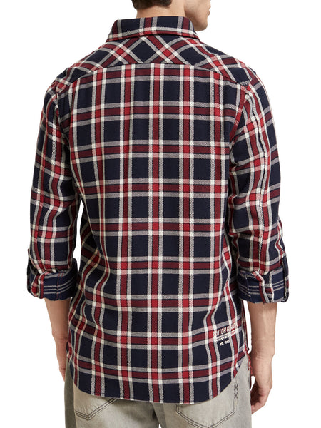 Double Face Twill Check Shirt - Navy & Red