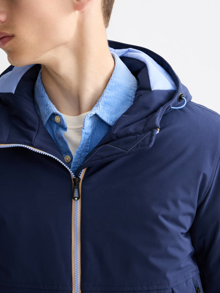 Soft Shell Padded Jacket with Hood - Peacoat