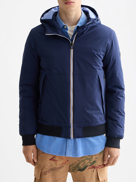 Soft Shell Padded Jacket with Hood - Peacoat