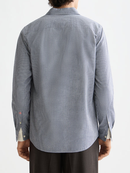 Regular Fit Peacoat Mini Check Poplin Shirt