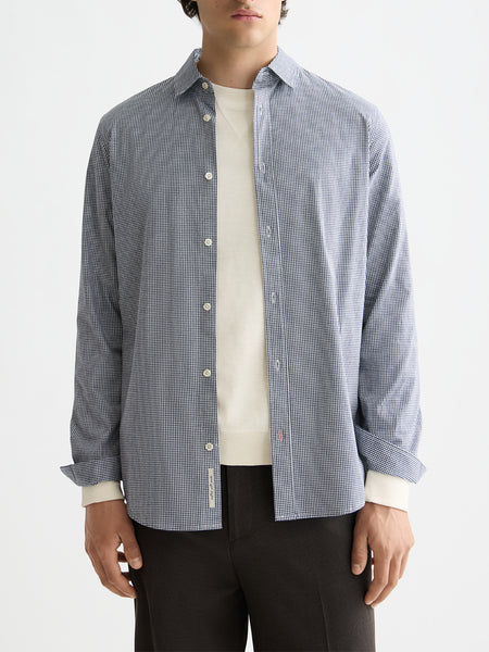 Regular Fit Peacoat Mini Check Poplin Shirt