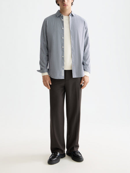 Regular Fit Peacoat Mini Check Poplin Shirt