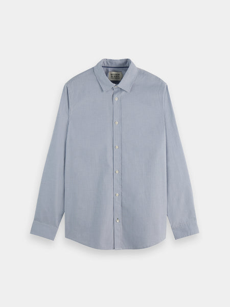 Regular Fit Faded Denim Mini Check Poplin Shirt