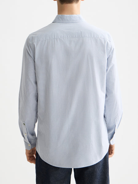 Regular Fit Faded Denim Mini Check Poplin Shirt