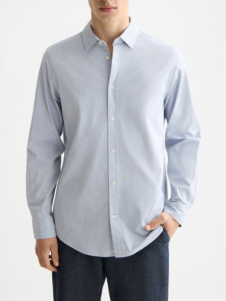 Regular Fit Faded Denim Mini Check Poplin Shirt
