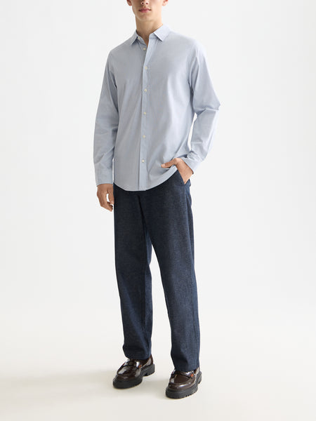 Regular Fit Faded Denim Mini Check Poplin Shirt