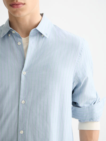 Faded Denim & Green Spruce Yarn Dyed Stripe Shirt