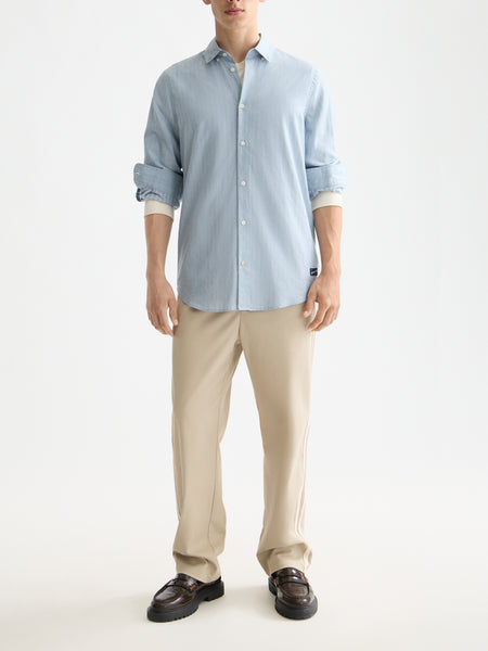 Faded Denim & Green Spruce Yarn Dyed Stripe Shirt
