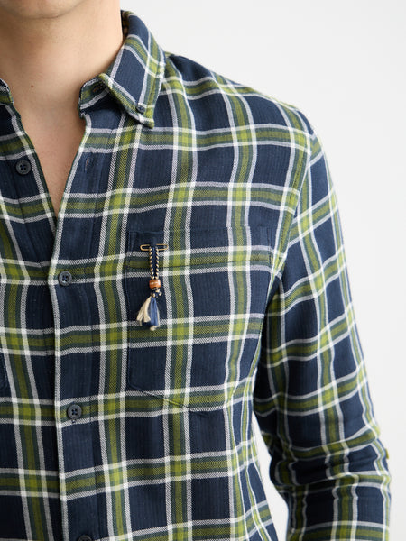 Navy & Green Double Face Check Shirt