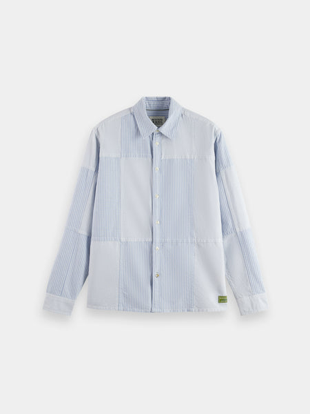 Blue & Blue Striped Patchwork Oxford Shirt