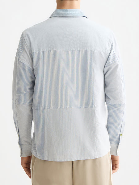 Blue & Blue Striped Patchwork Oxford Shirt