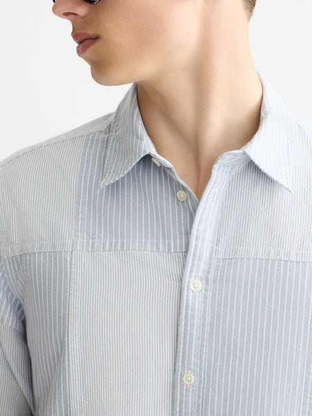 Blue & Blue Striped Patchwork Oxford Shirt