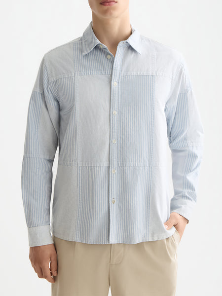 Blue & Blue Striped Patchwork Oxford Shirt