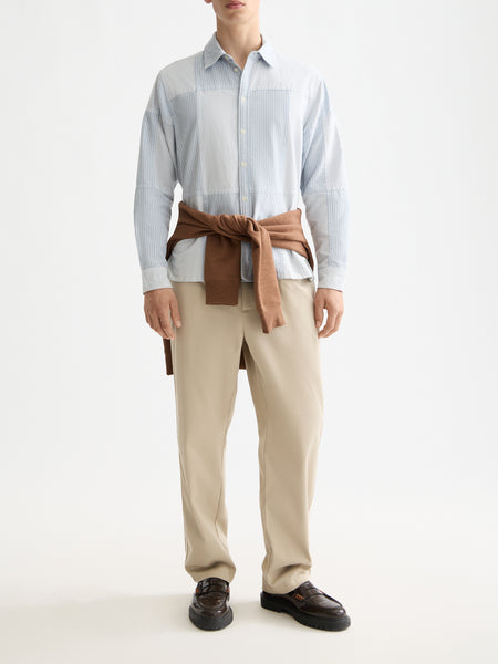 Blue & Blue Striped Patchwork Oxford Shirt