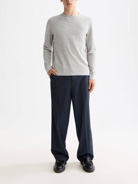 Grey Mélange Long Sleeve Waffle T-Shirt