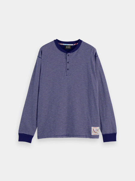 Navy & White Relaxed Fit Striped Henley