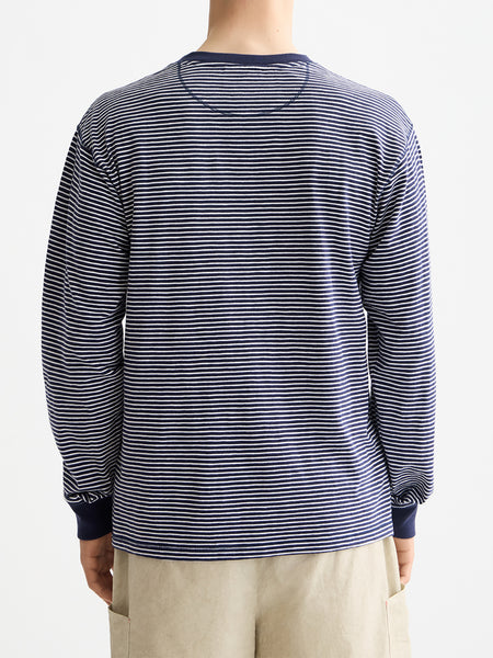 Navy & White Relaxed Fit Striped Henley