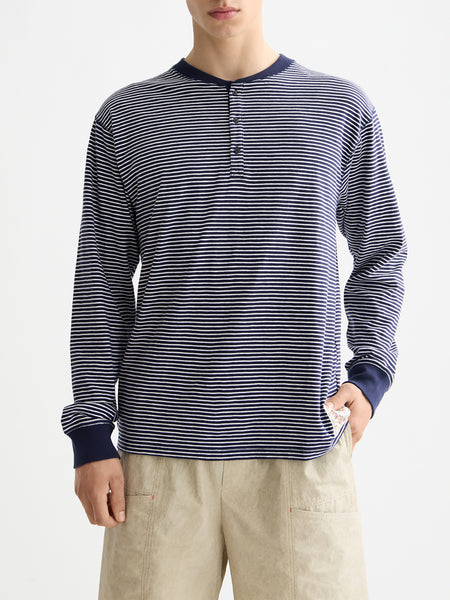 Navy & White Relaxed Fit Striped Henley