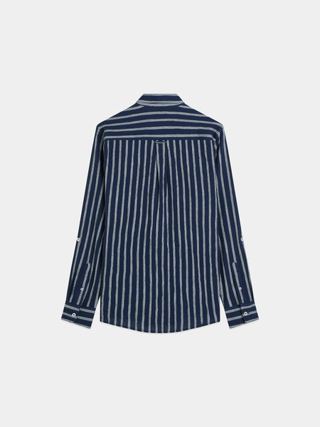 Navy & Garden Green Striped Crinkle Shirt