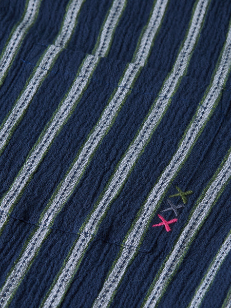Navy & Garden Green Striped Crinkle Shirt