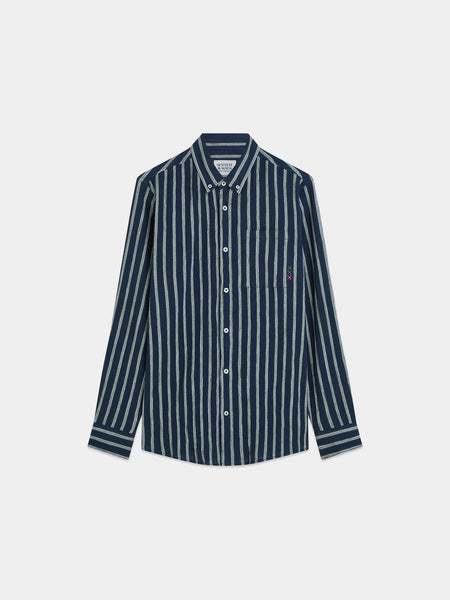 Navy & Garden Green Striped Crinkle Shirt