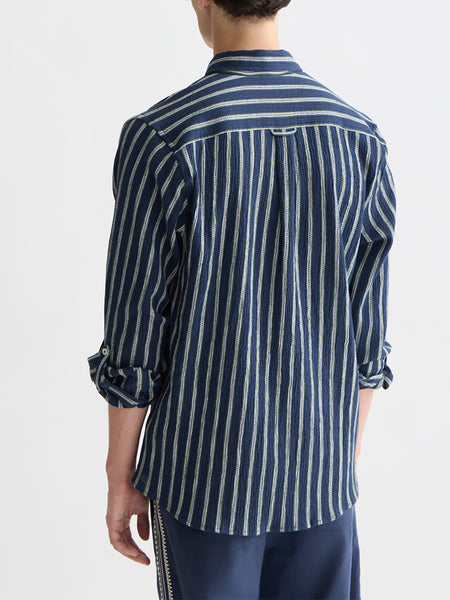 Navy & Garden Green Striped Crinkle Shirt