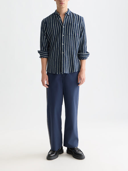 Navy & Garden Green Striped Crinkle Shirt