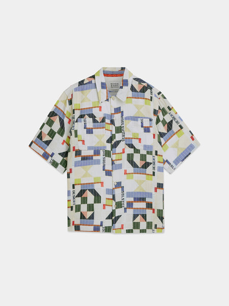 Short Sleeve Jacquard Patchwork Shirt