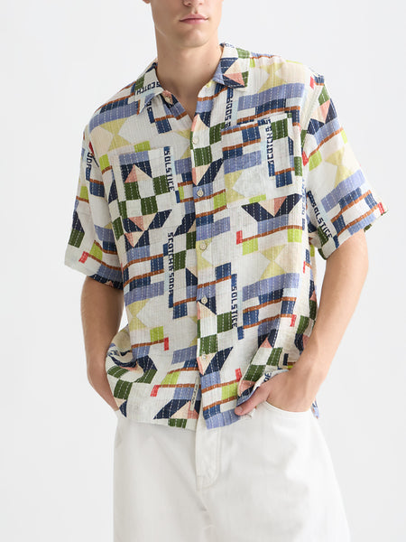Short Sleeve Jacquard Patchwork Shirt