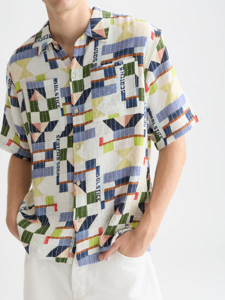 Short Sleeve Jacquard Patchwork Shirt