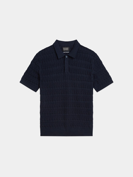 Navy Pointelle Knit Polo