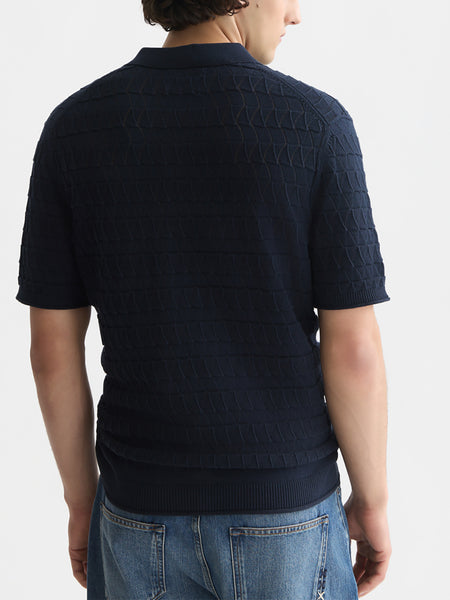 Navy Pointelle Knit Polo