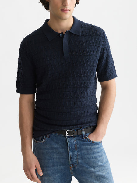Navy Pointelle Knit Polo