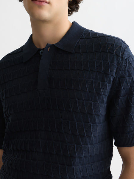 Navy Pointelle Knit Polo