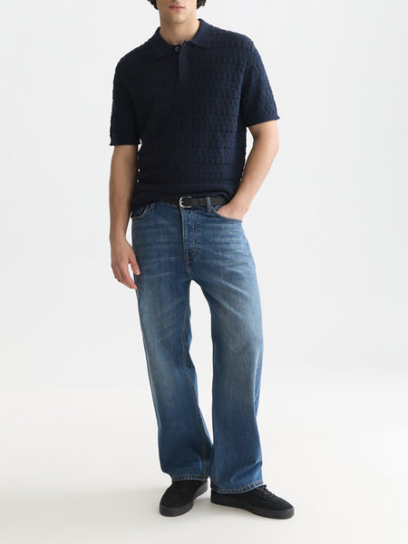 Navy Pointelle Knit Polo