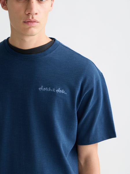 Slub Yarn Embroidered Logo T-Shirt_Pageant Blue