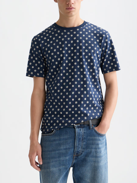 Foulard Dress Blues Allover Printed T-Shirt in Navy