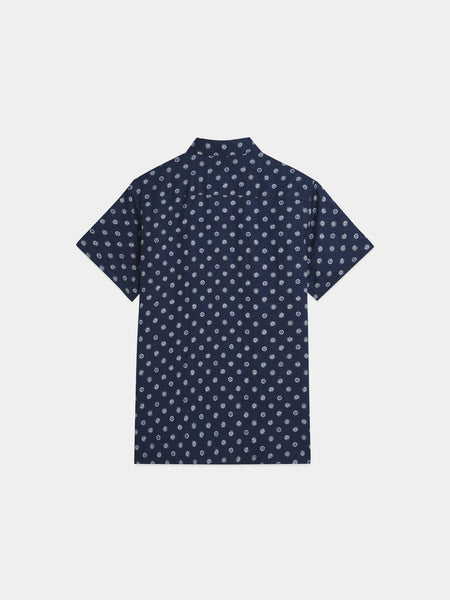 Linen S/S Shirt in Navy with Allover Print