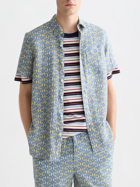 Allover Printed S/S Linen Shirt - Cactus Stripe Infinity