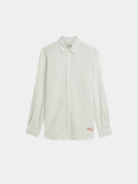 White Green Oasis Striped Linen Shirt