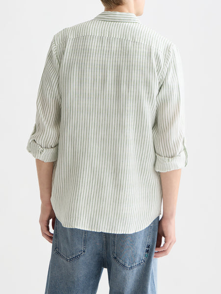 White Green Oasis Striped Linen Shirt