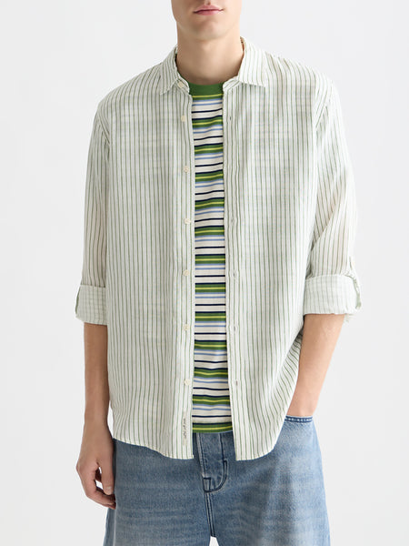 White Green Oasis Striped Linen Shirt