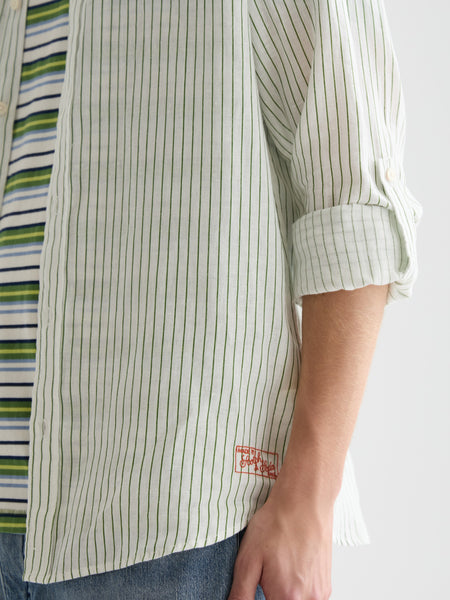 White Green Oasis Striped Linen Shirt