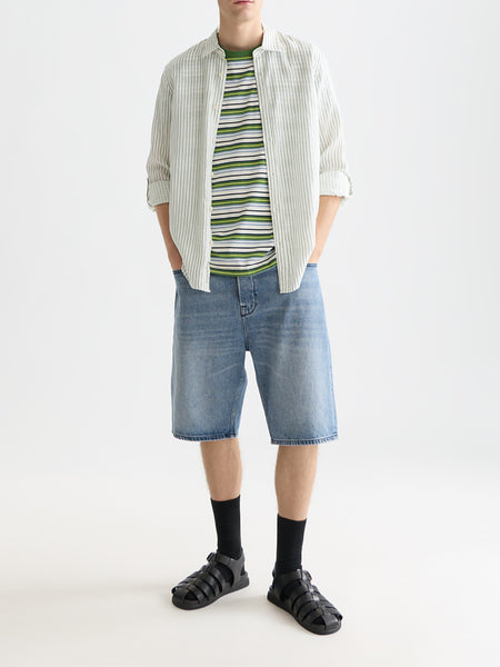 White Green Oasis Striped Linen Shirt