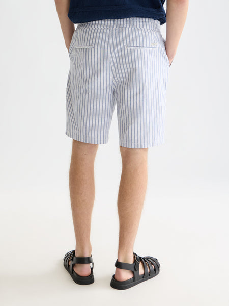 Fave Striped Ocean White Cotton/Linen Shorts