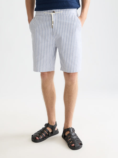Fave Striped Ocean White Cotton/Linen Shorts