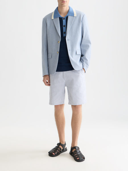 Fave Striped Ocean White Cotton/Linen Shorts