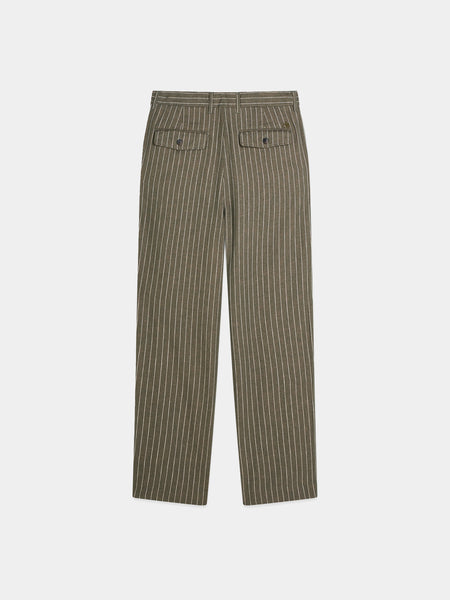 Relaxed Fit Green Striped Cotton/Linen Pant