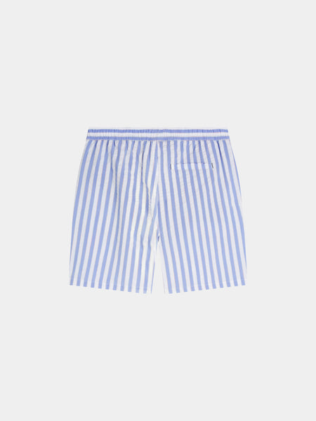 Mid Length Swim Shorts -Blue & White Stripes